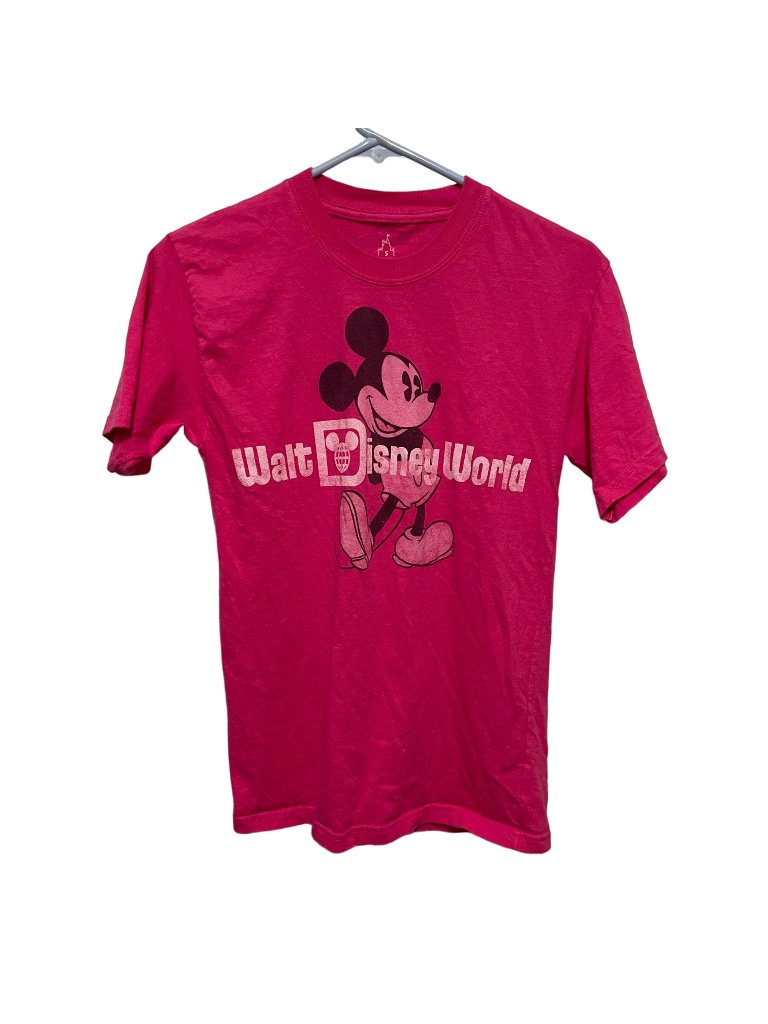 Walt Disney World Mickey Mouse T-Shirt By Hanes S Pink 100% Cotton Disneyland Re